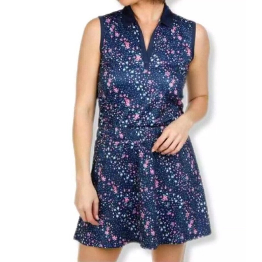 Callaway Opti-Dry Navy Mini Floral Print Polo Golf Dress Women's Small‎ NWOT